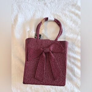 Elegant Burgundy Beaded Bow Bag